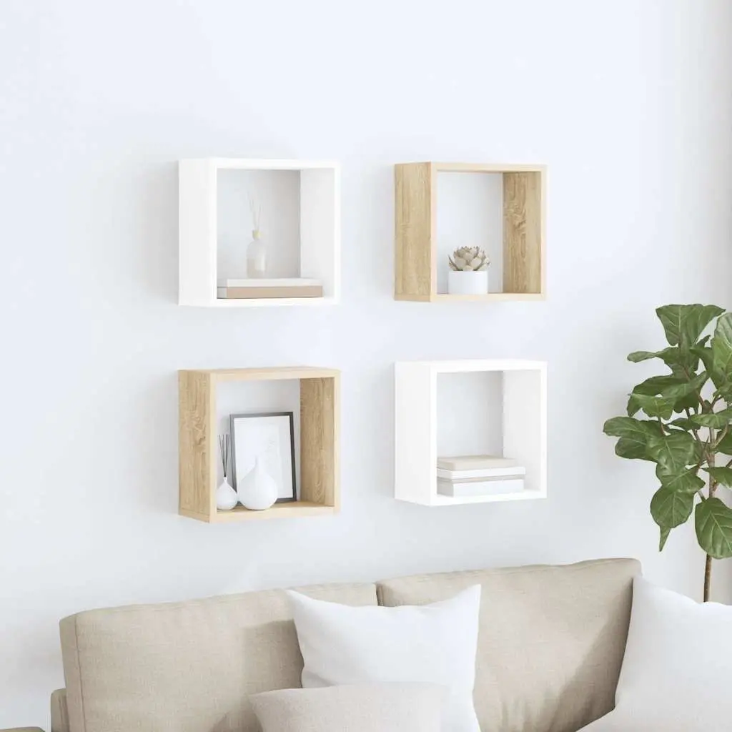 Wall Cube Shelves Set for Living Room Bedroom Kitchen White Sonoma Oak 30 x 15 x 30 cm