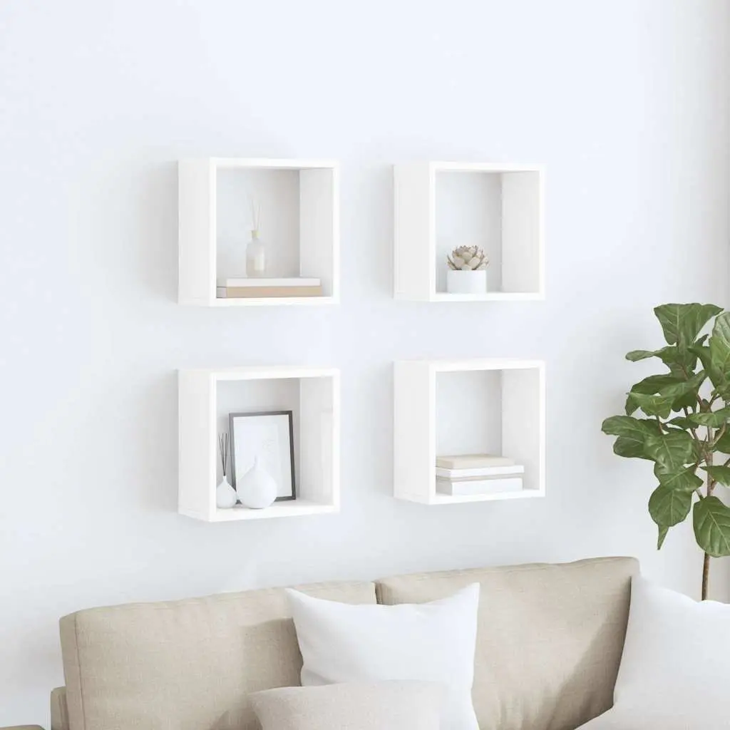 Wall Cube Shelves 4 Pieces White Floating Storage Display Organizer Home Decor
