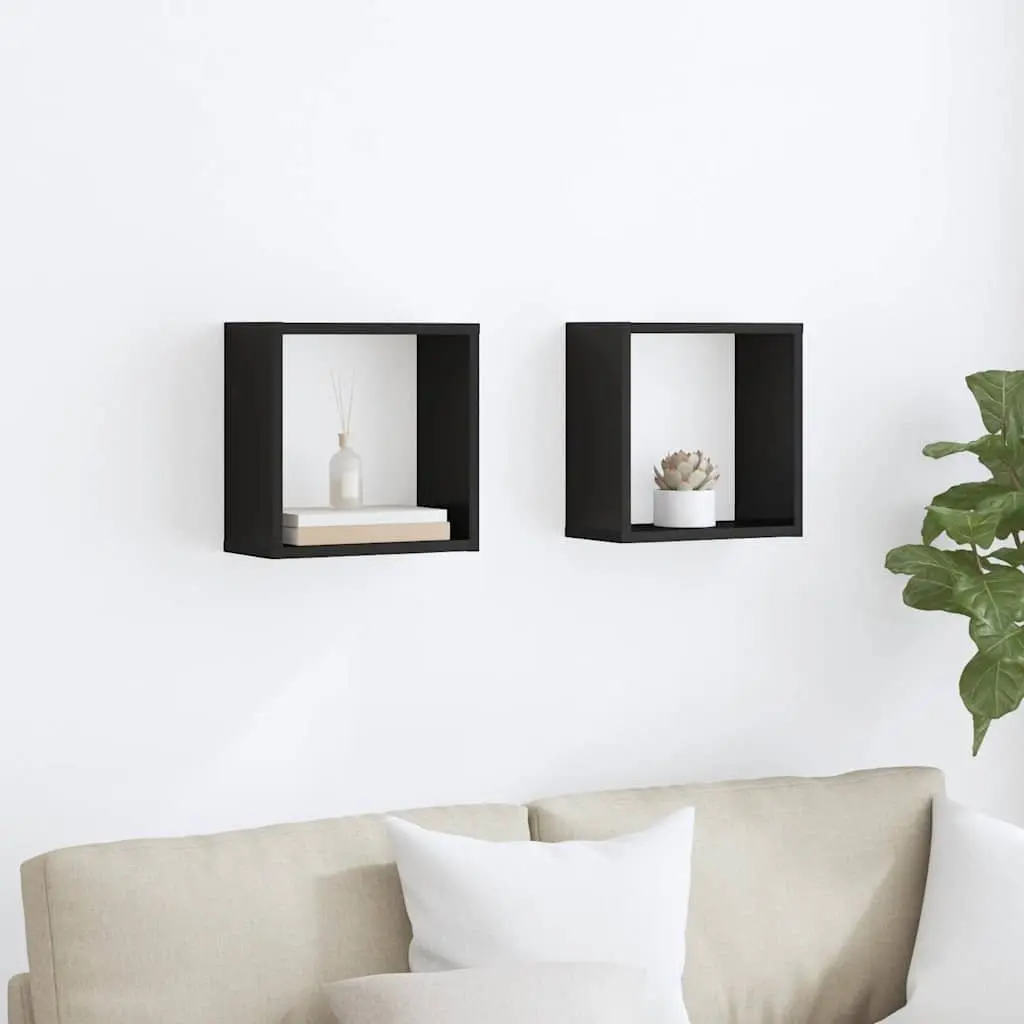 Wall Cube Shelves 2 pcs High Gloss Black Floating Storage Display 30x15x30 cm