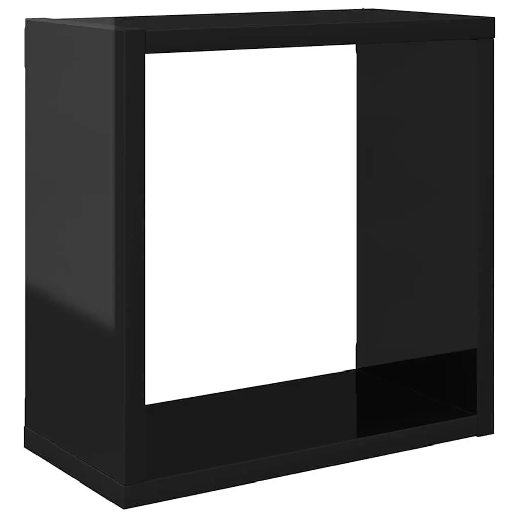 Wall Cube Shelves 2 pcs High Gloss Black Floating Storage Display 30x15x30 cm