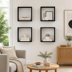 Floating Wall Cube Shelves - Black High Gloss Set
