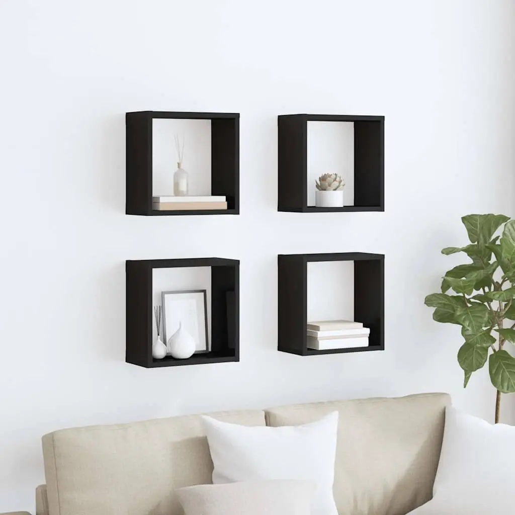 Wall Cube Shelves Floating Storage Display Set Black Hanging Shelving Unit Home