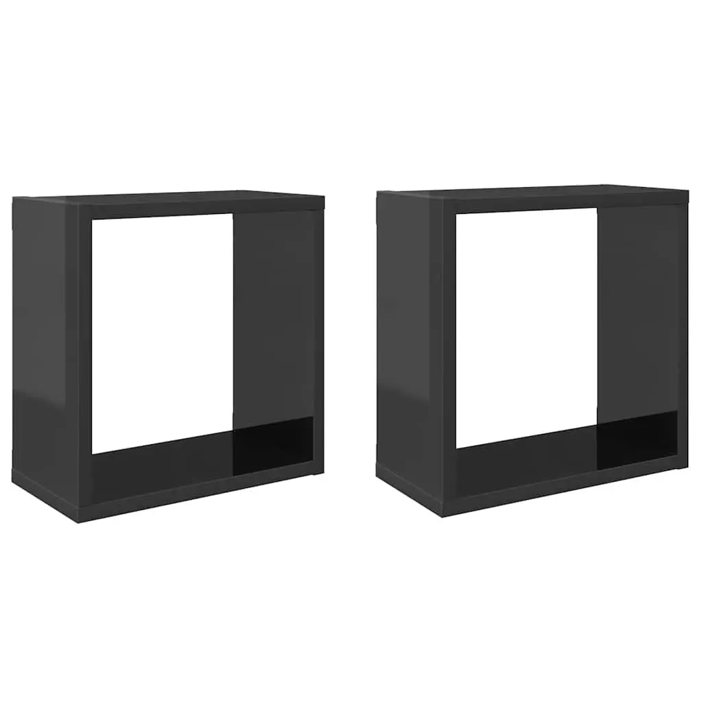 Wall Cube Shelves Set 2 pcs Grey Floating Storage Display Organizer Living Room