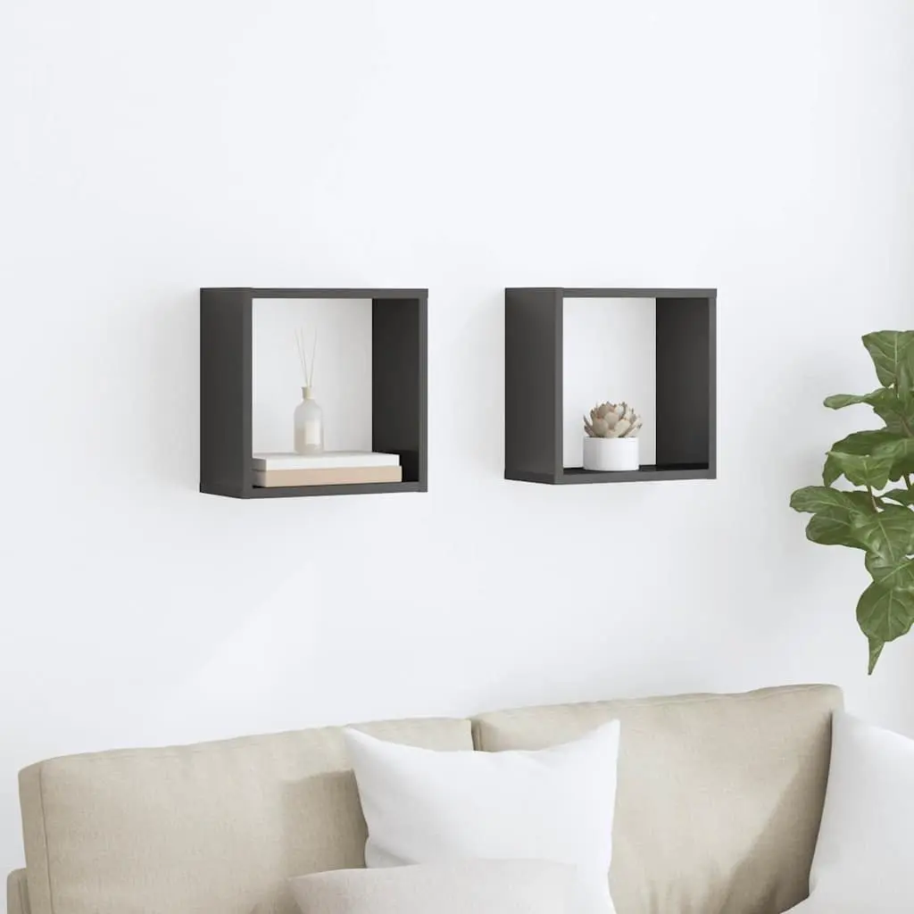 Wall Cube Shelves Set 2 pcs Grey Floating Storage Display Organizer Living Room