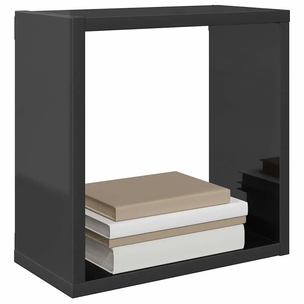 Wall Cube Shelves Set 2 pcs Grey Floating Storage Display Organizer Living Room