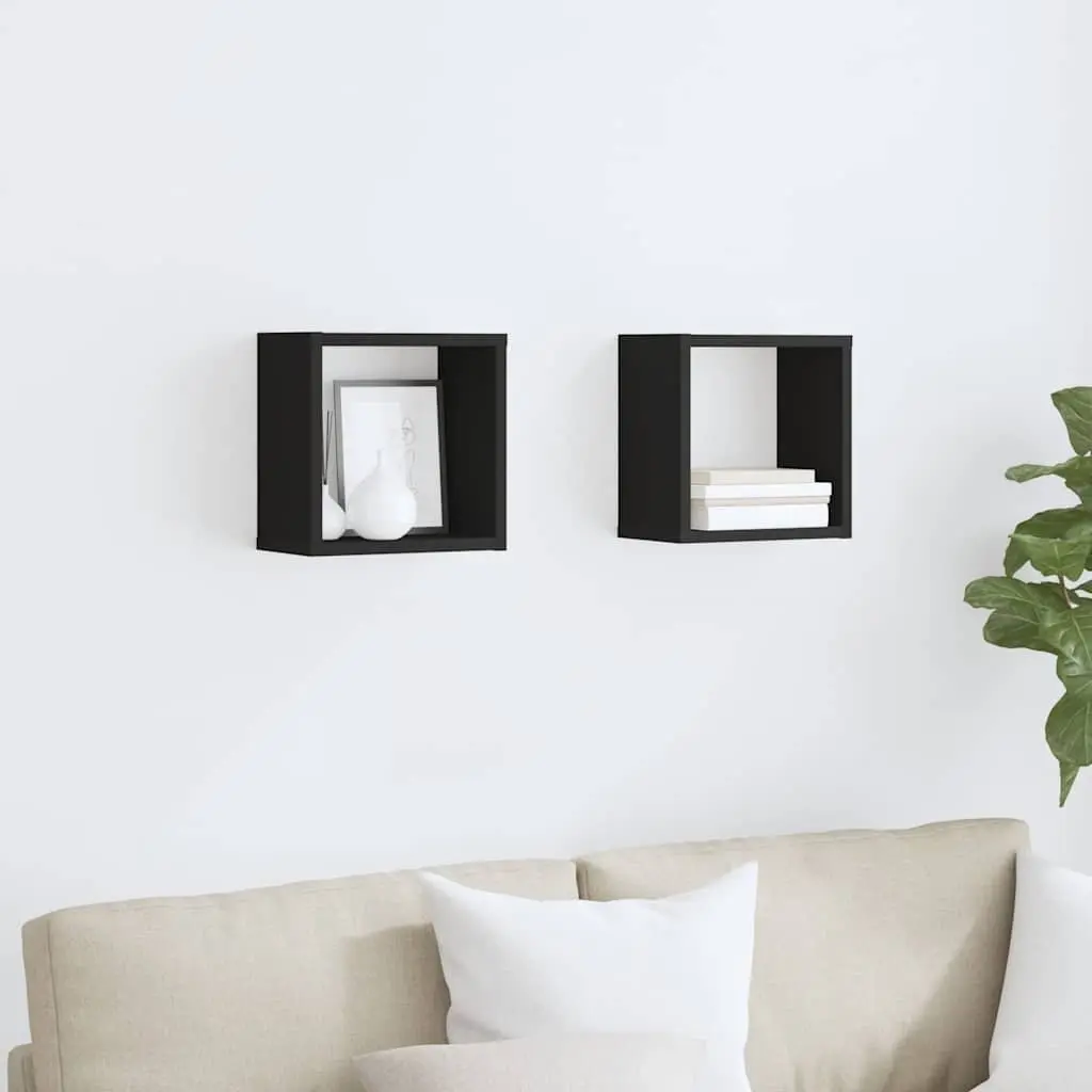 Wall Cube Shelves Set 2 pcs Black Floating Storage Display Organizer Living Room