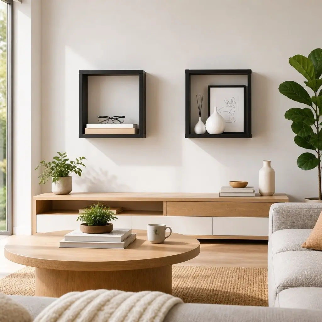 2 Grey Floating Wall Cube Shelves