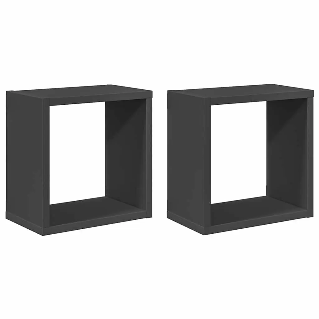 2 Grey Floating Wall Cube Shelves