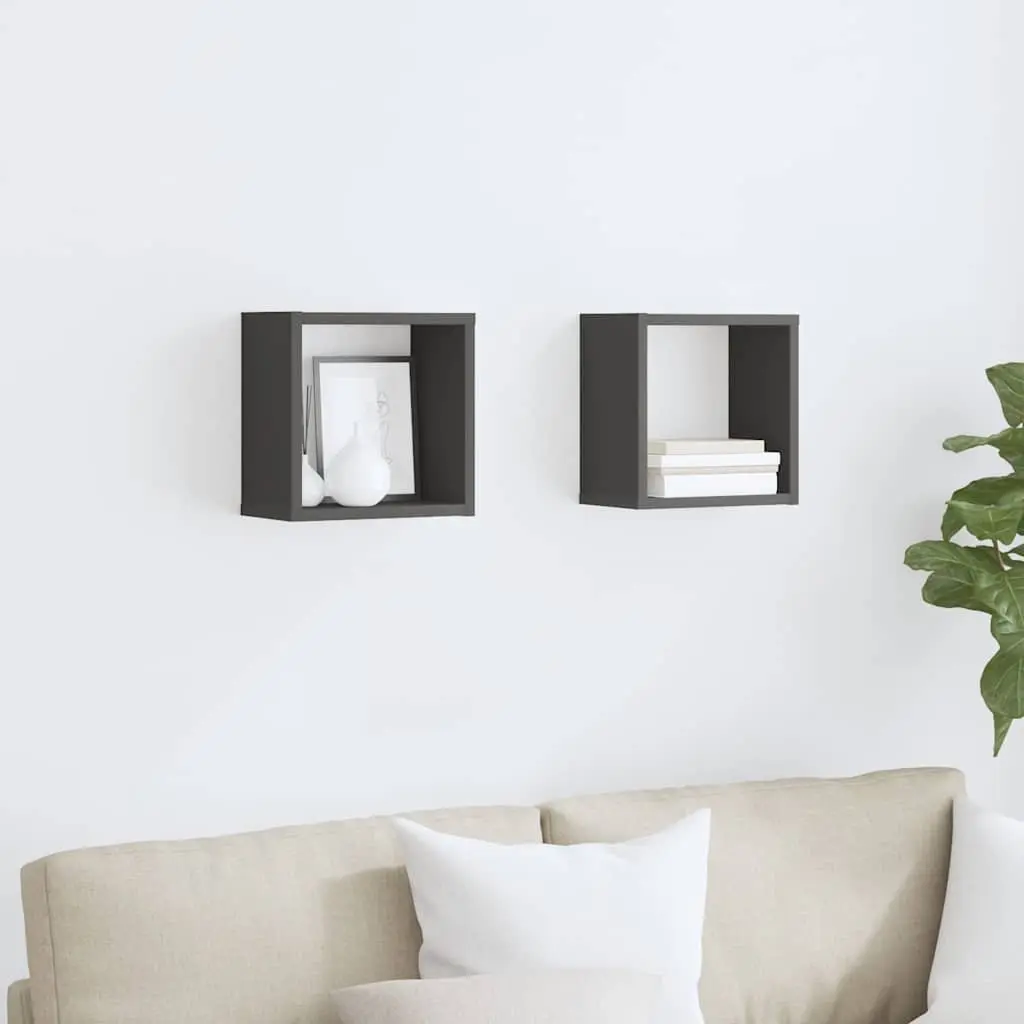 2 Grey Floating Wall Cube Shelves