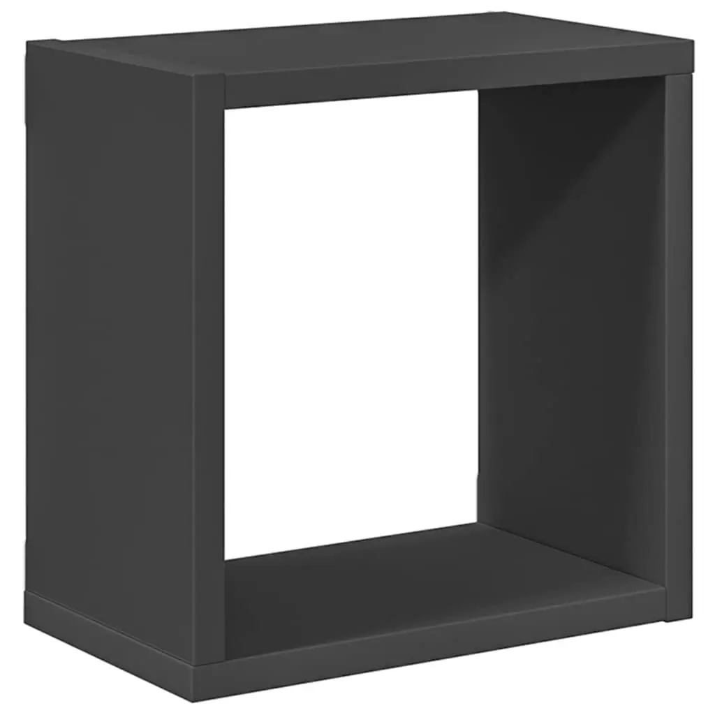 2 Grey Floating Wall Cube Shelves
