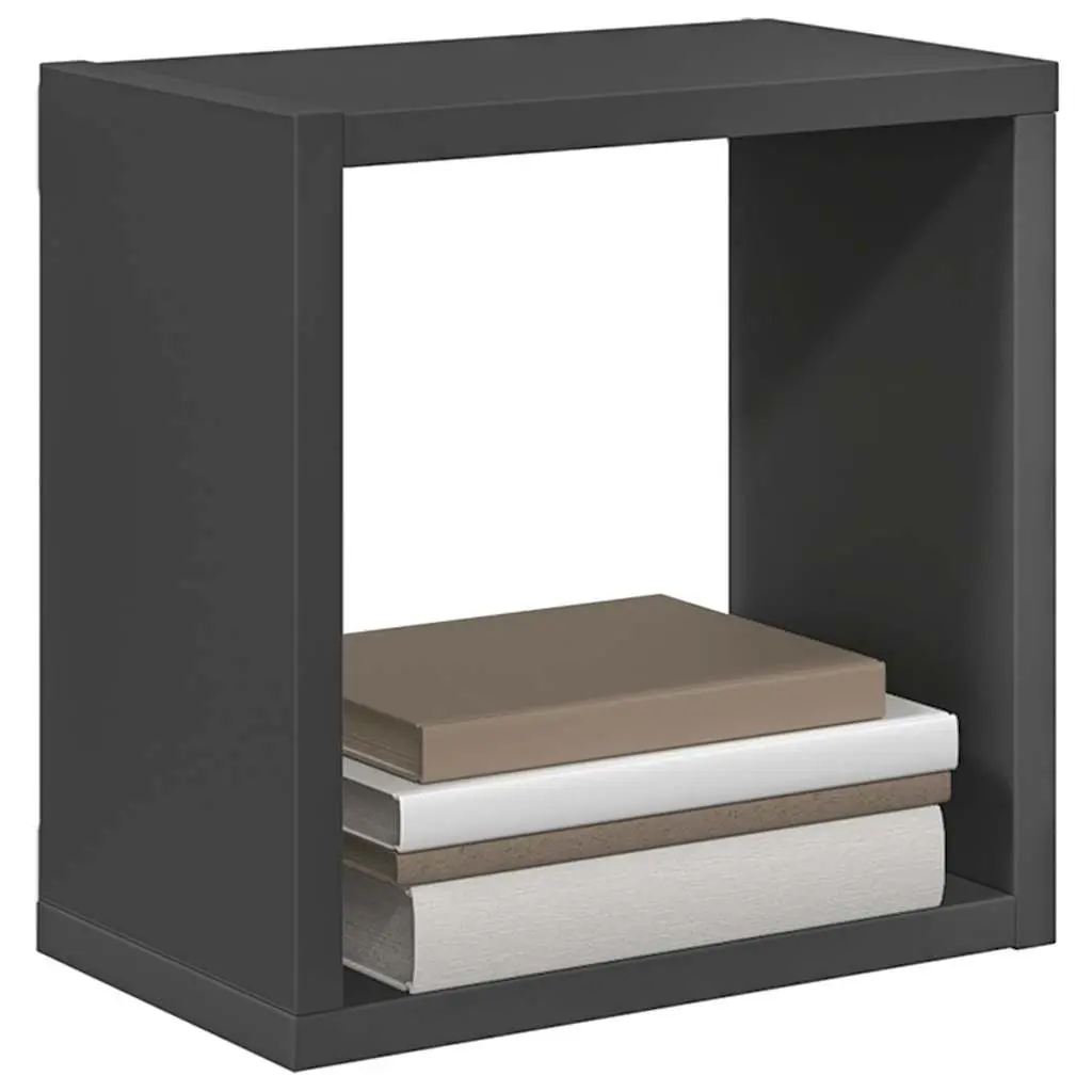 2 Grey Floating Wall Cube Shelves