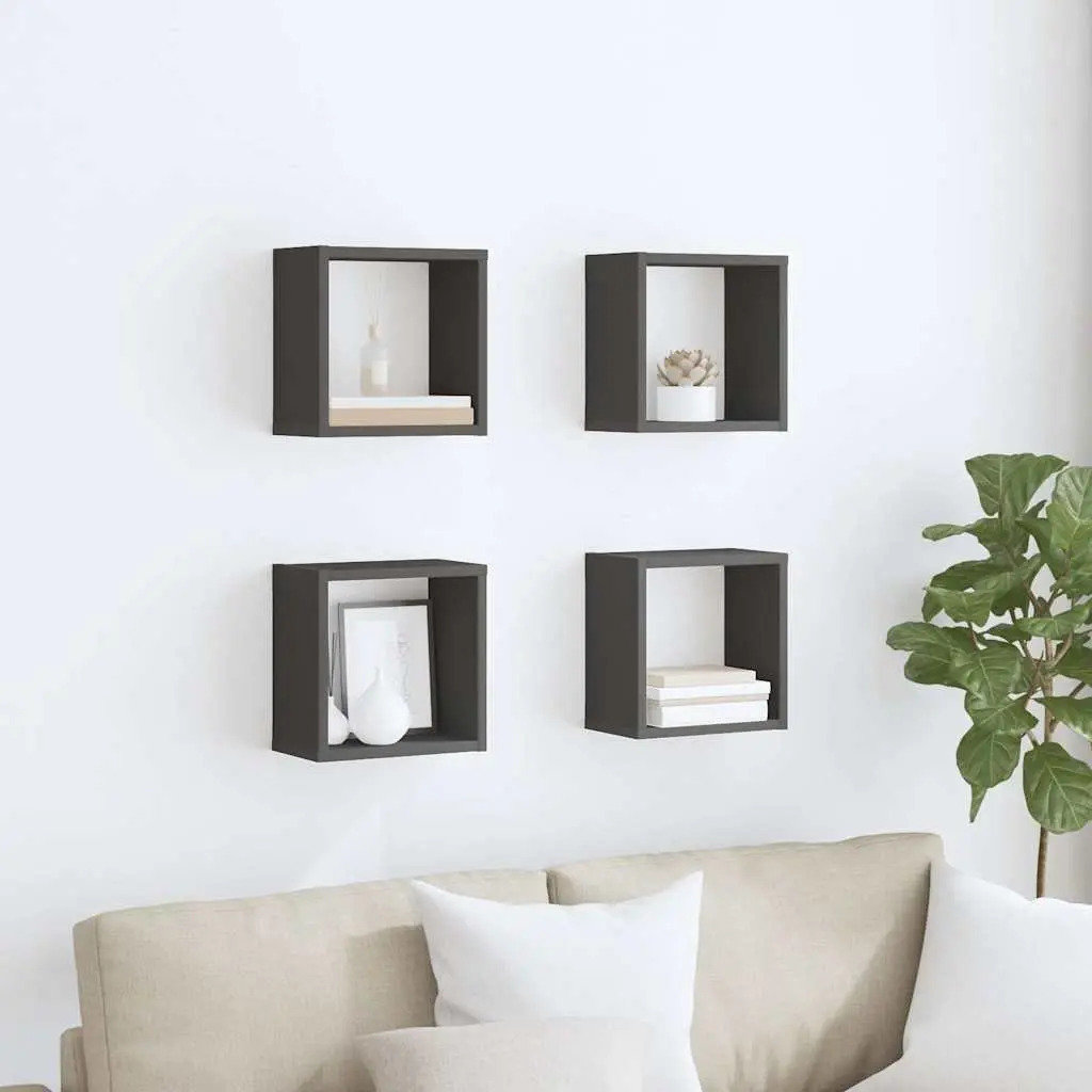Wall Cube Shelves Set for Living Room Grey Floating Storage Display 26 x 15 x 26 cm