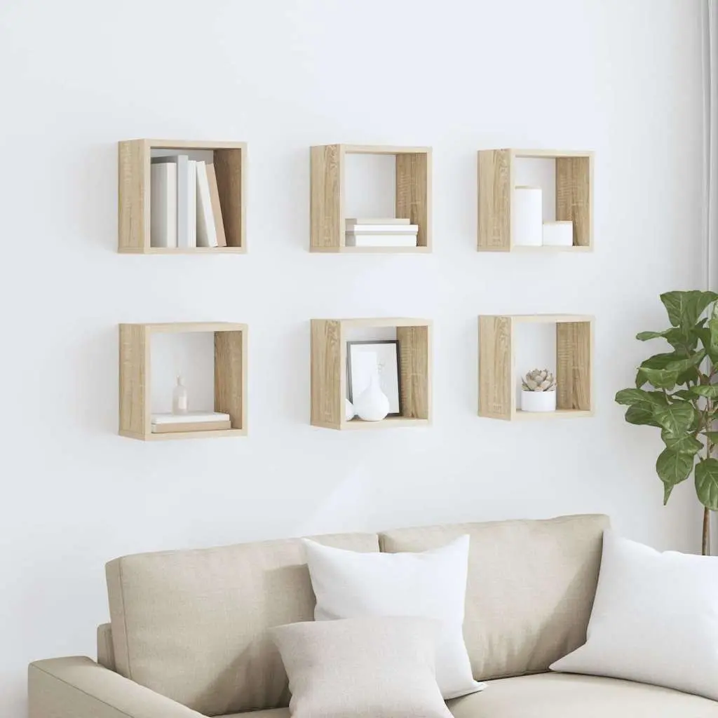Wall Cube Shelves 6 Pieces Brown Floating Storage Display Organiser Set