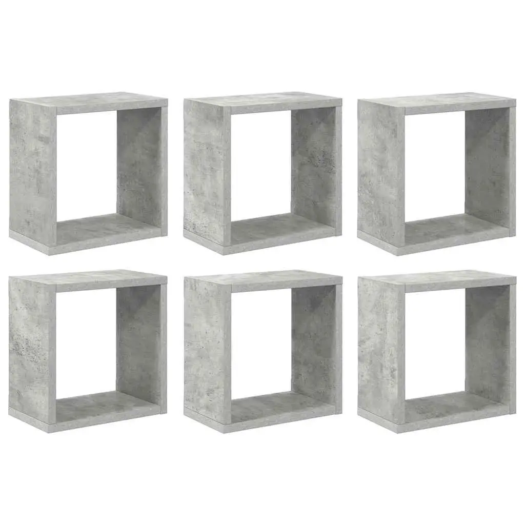 Wall Cube Shelves 6 Pieces Grey Floating Storage Display Organiser