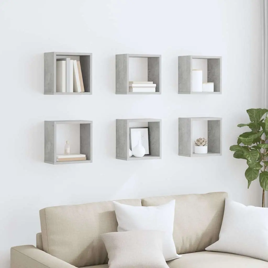 Wall Cube Shelves 6 Pieces Grey Floating Storage Display Organiser