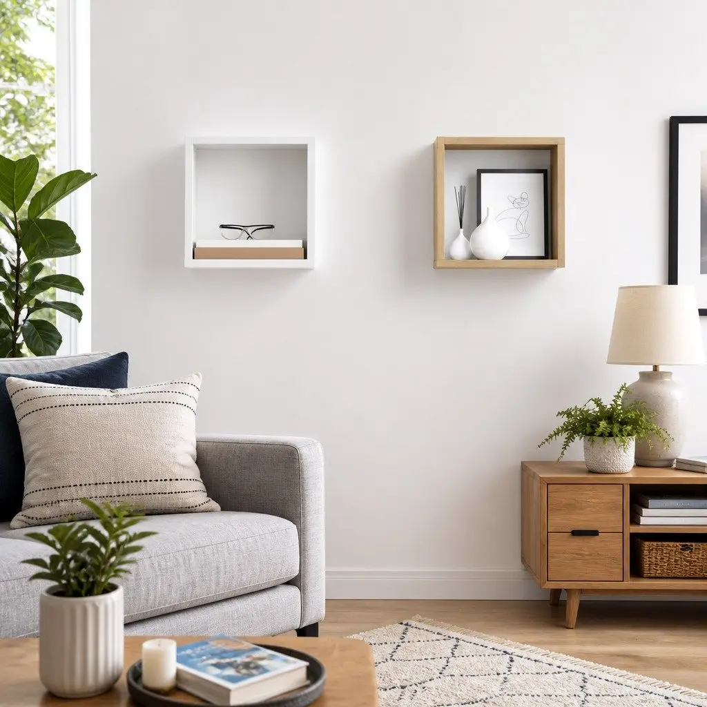 Wall Cube Shelves Floating Storage Display White Sonoma Oak 26x15x26cm Set of 2