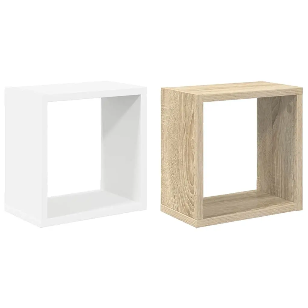 Wall Cube Shelves Floating Storage Display White Sonoma Oak 26x15x26cm Set of 2