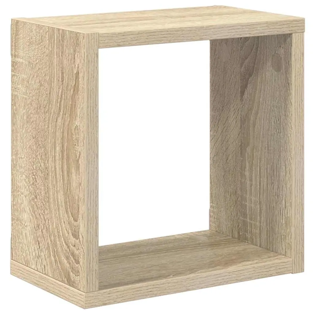 Wall Cube Shelves Floating Storage Display White Sonoma Oak 26x15x26cm Set of 2