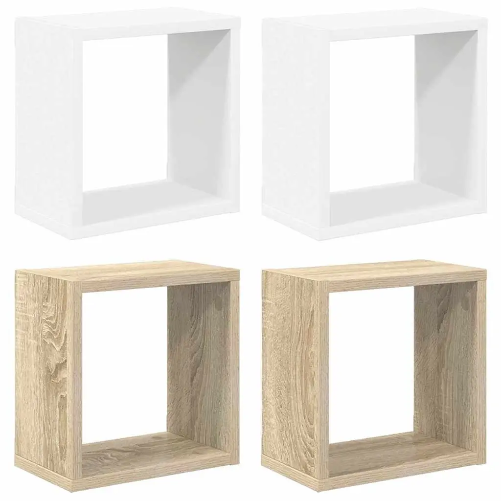 Wall Cube Shelves for Living Room Bedroom Kitchen 26 x 15 x 26 cm White Sonoma Oak 4 Piece Floating Storage Display Organizer