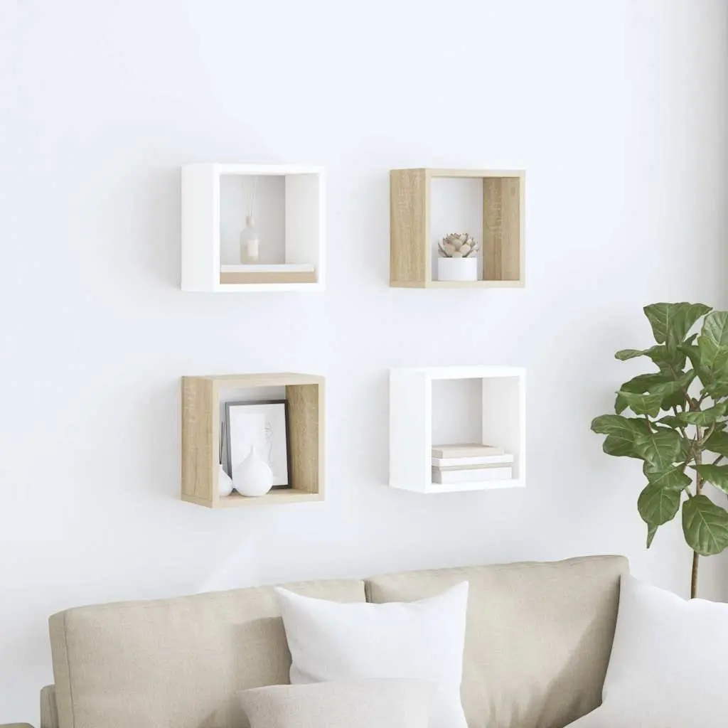 Wall Cube Shelves for Living Room Bedroom Kitchen 26 x 15 x 26 cm White Sonoma Oak 4 Piece Floating Storage Display Organizer