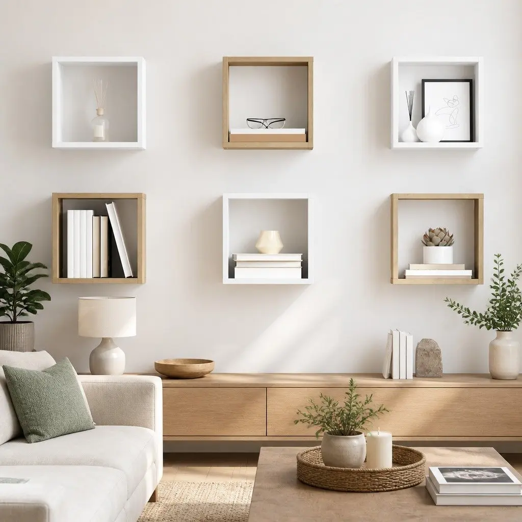 Wall Cube Shelves Set 6 Pieces for Living Room Bedroom Kitchen White Sonoma Oak 26cm