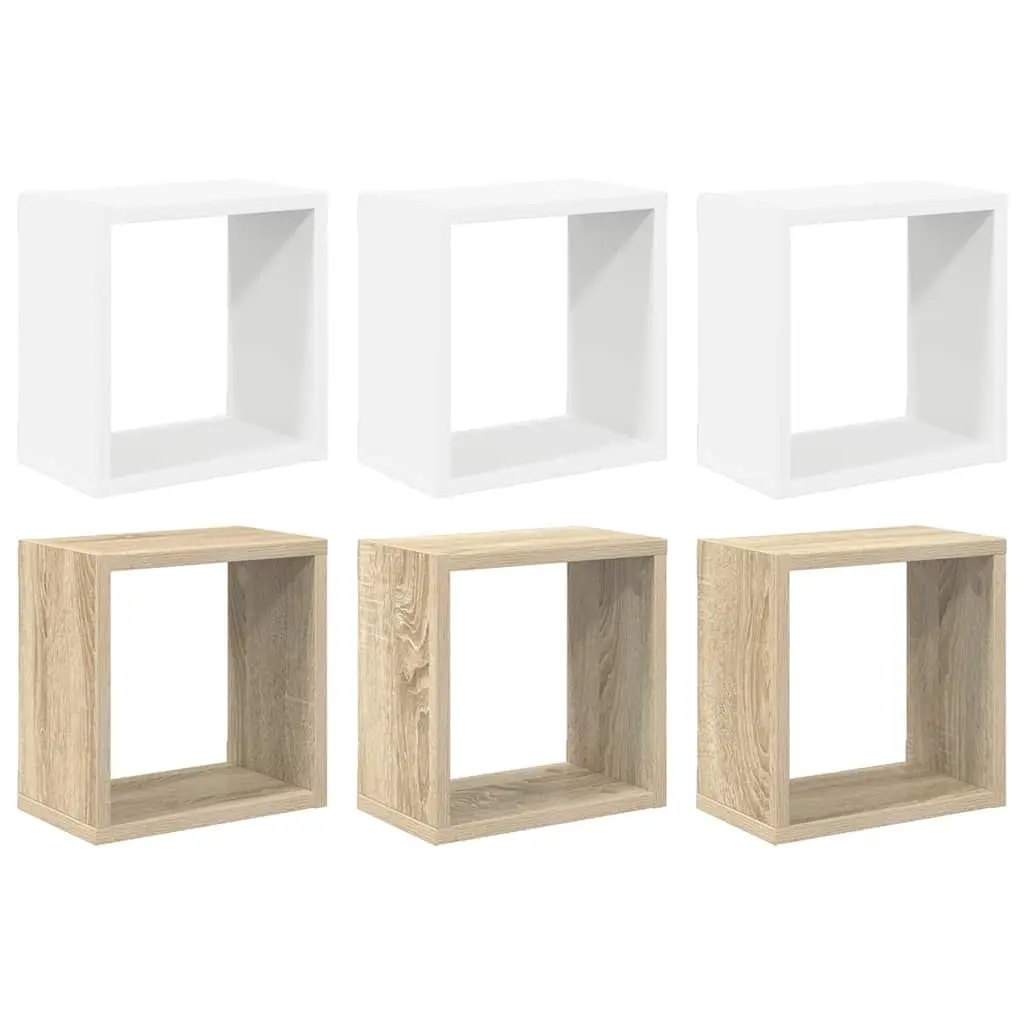 Wall Cube Shelves Set 6 Pieces for Living Room Bedroom Kitchen White Sonoma Oak 26cm