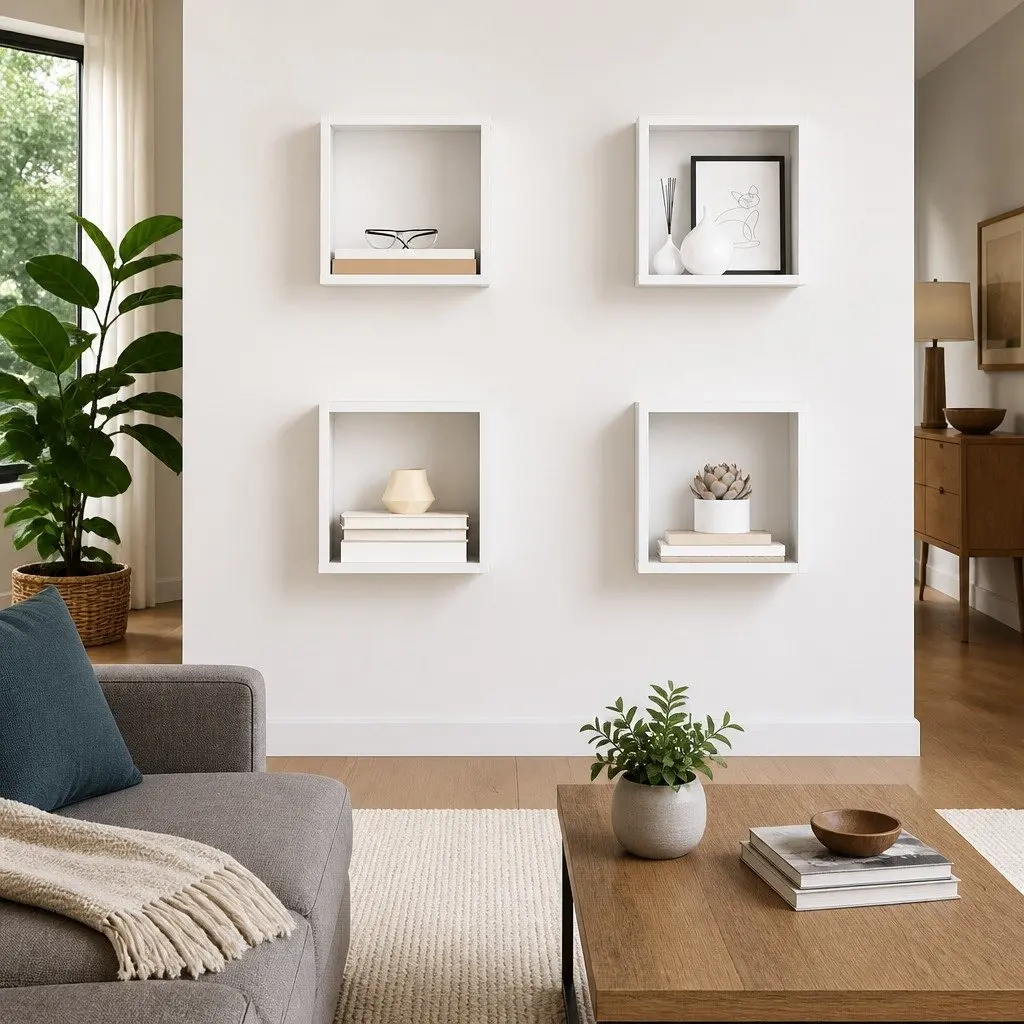 Wall Cube Shelves 4 Piece Set High Gloss White Floating Storage Display
