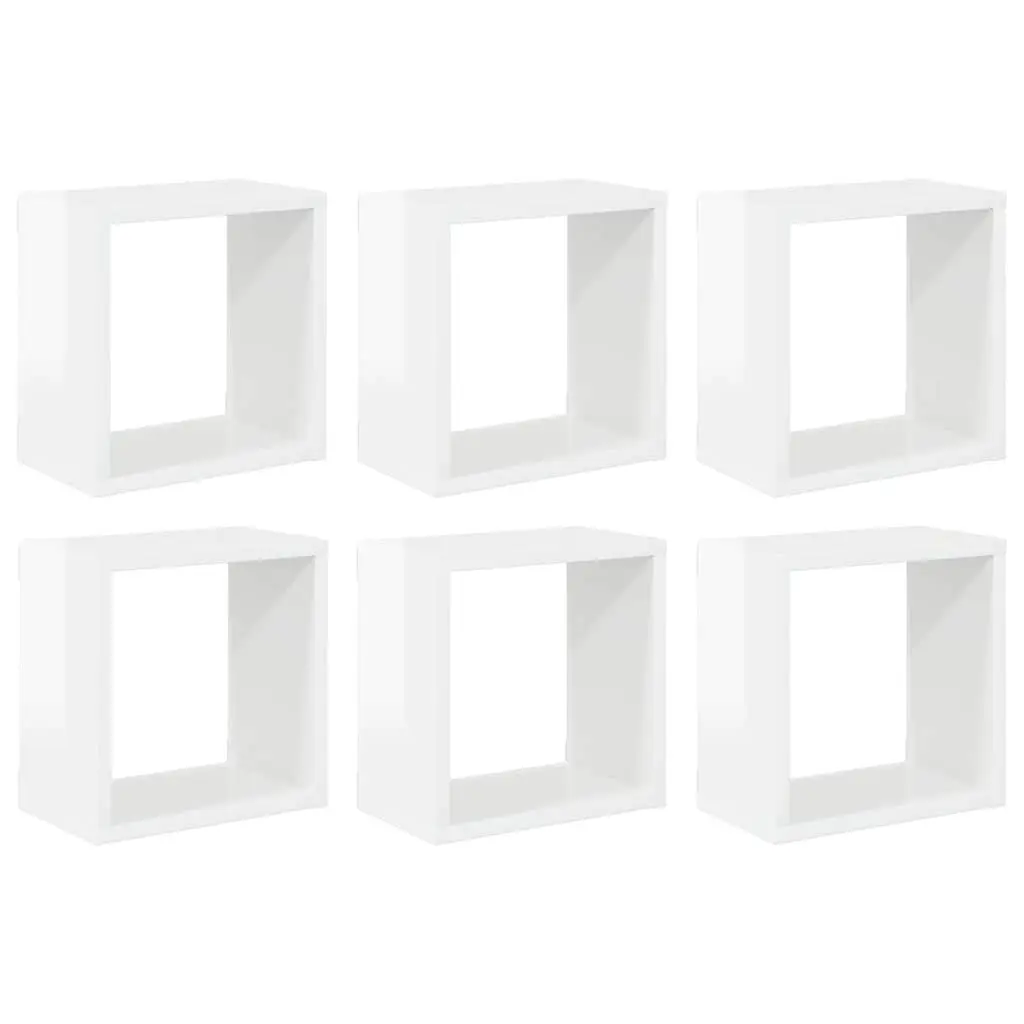6 Piece Floating Cube Shelves Set for Wall Display Storage in White for Home Decor