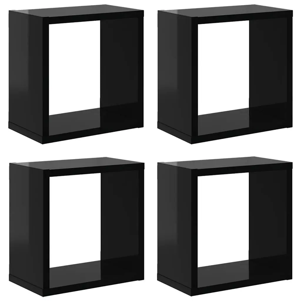 Wall Cube Shelves 4 Pieces Floating Storage Display Black Living Room Bedroom