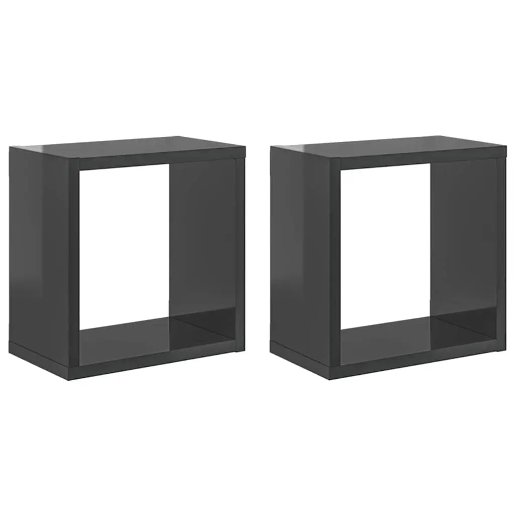 Wall Cube Shelves 2 Piece Floating Storage Display Organizer for Living Room Bedroom Kitchen Grey 26x15x26 cm