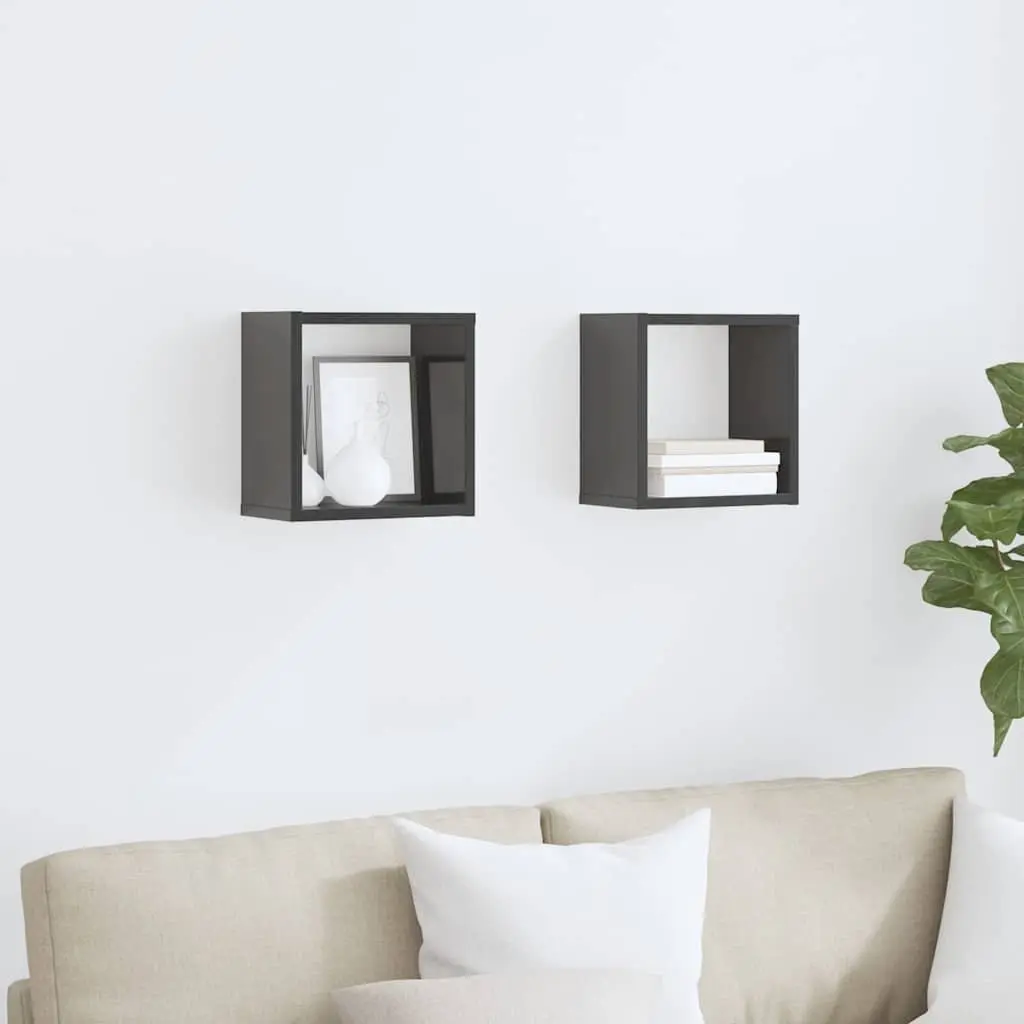 Wall Cube Shelves 2 Piece Floating Storage Display Organizer for Living Room Bedroom Kitchen Grey 26x15x26 cm