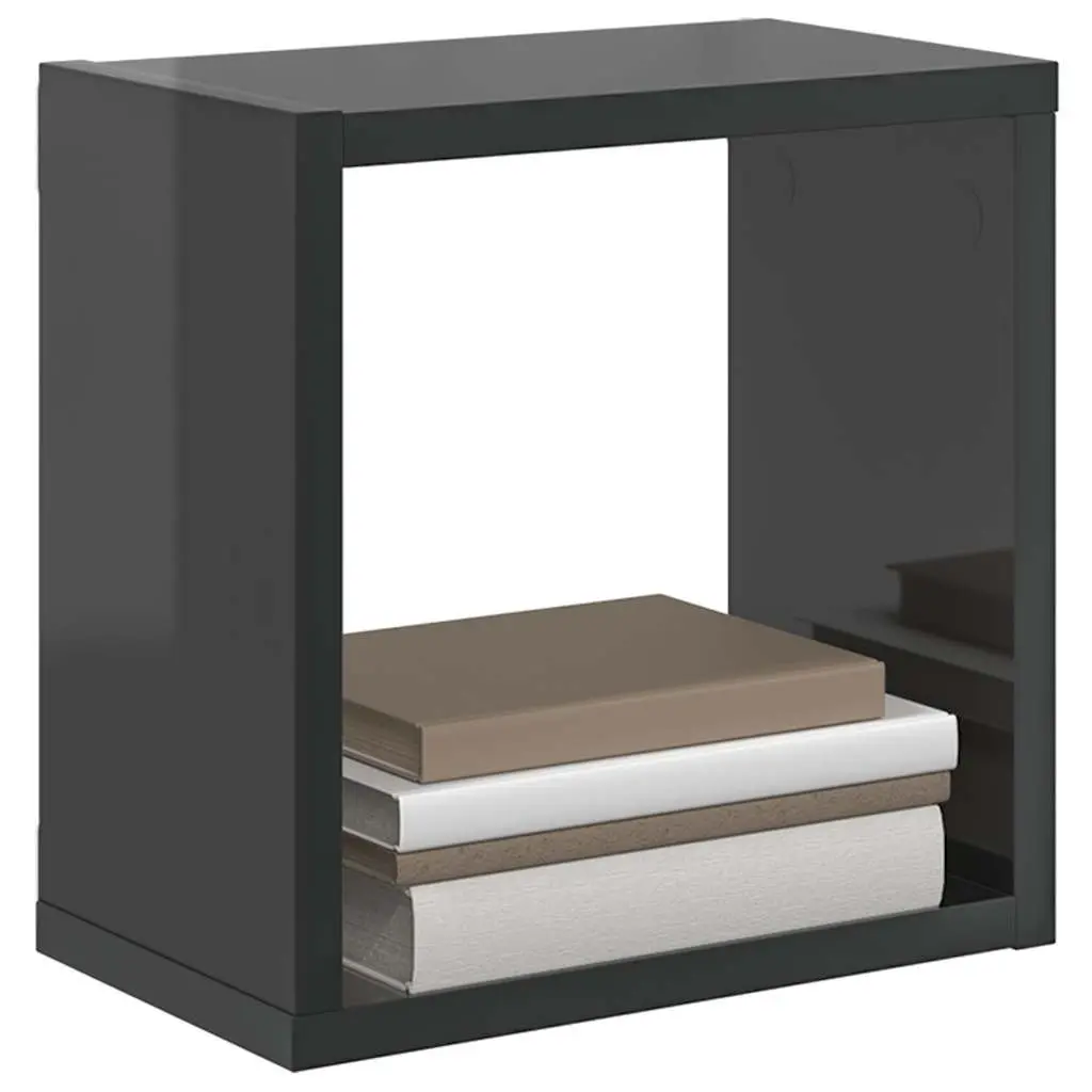 Wall Cube Shelves 2 Piece Floating Storage Display Organizer for Living Room Bedroom Kitchen Grey 26x15x26 cm