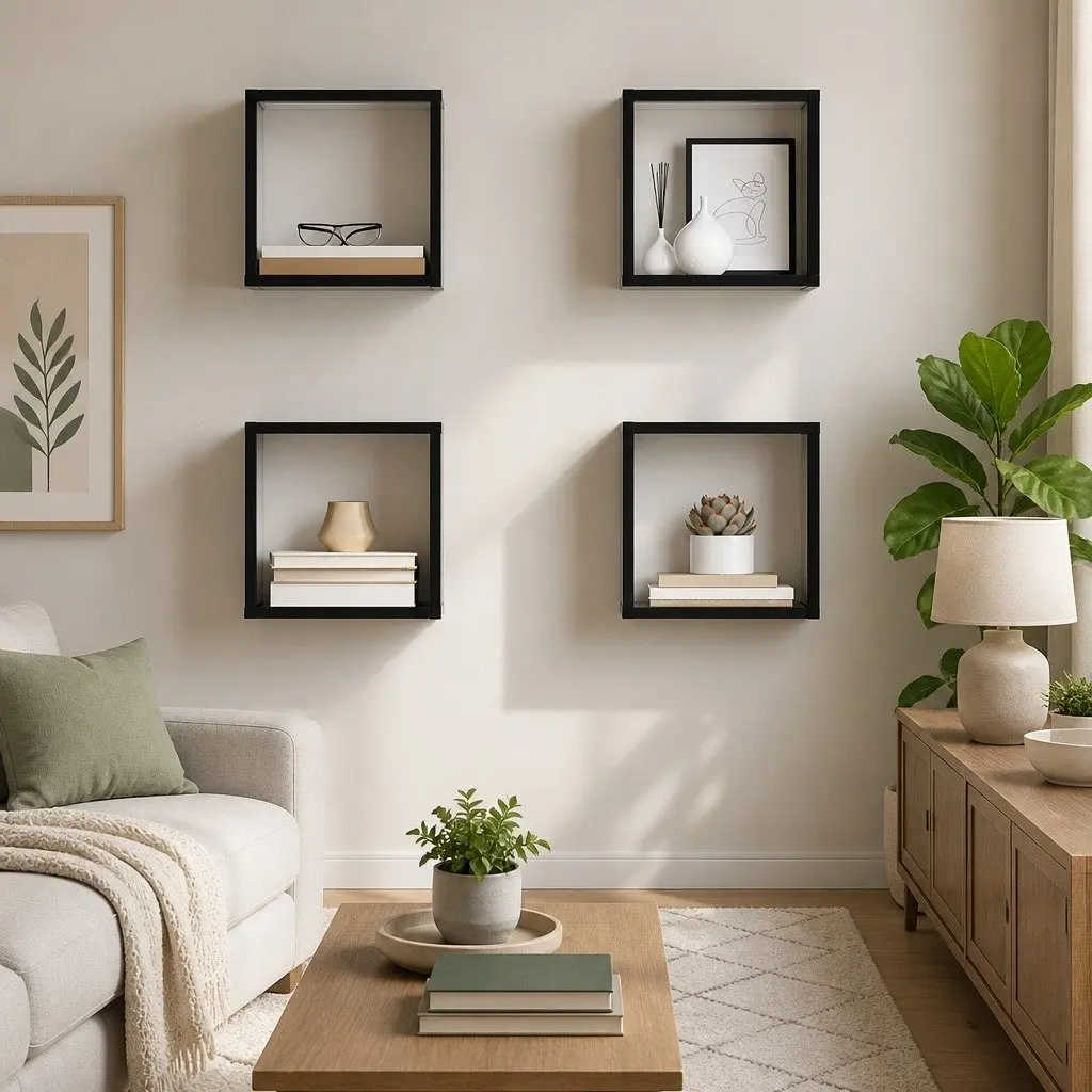 Cube Shelves 4 Pieces Grey Floating Storage Display Home Decor Organizer