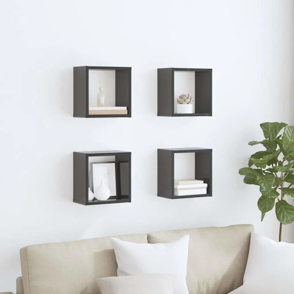 Cube Shelves 4 Pieces Grey Floating Storage Display Home Decor Organizer