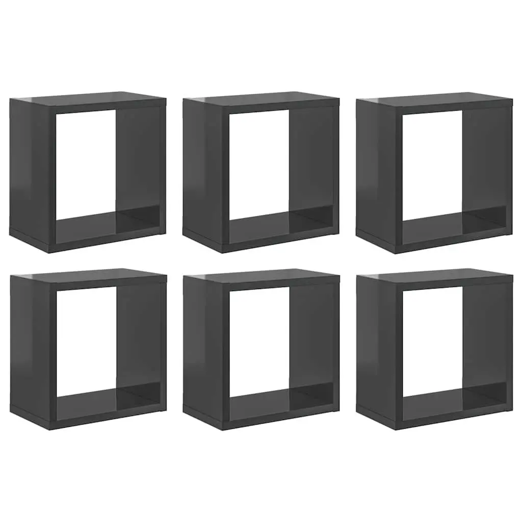 Wall Cube Shelves 6 Pieces Grey Floating Storage Display Organizer for Living Room Bedroom Kitchen