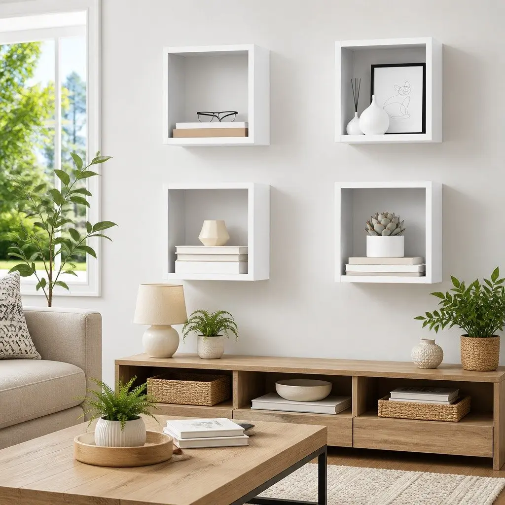 Wall Cube Shelves Set 4 pcs Floating Storage Display Organiser Home Decor