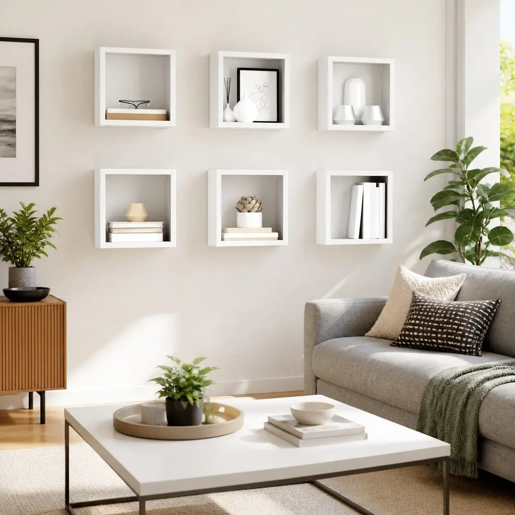 Wall Cube Shelves 6 Pieces White Floating Storage Display Hanging Organiser Set