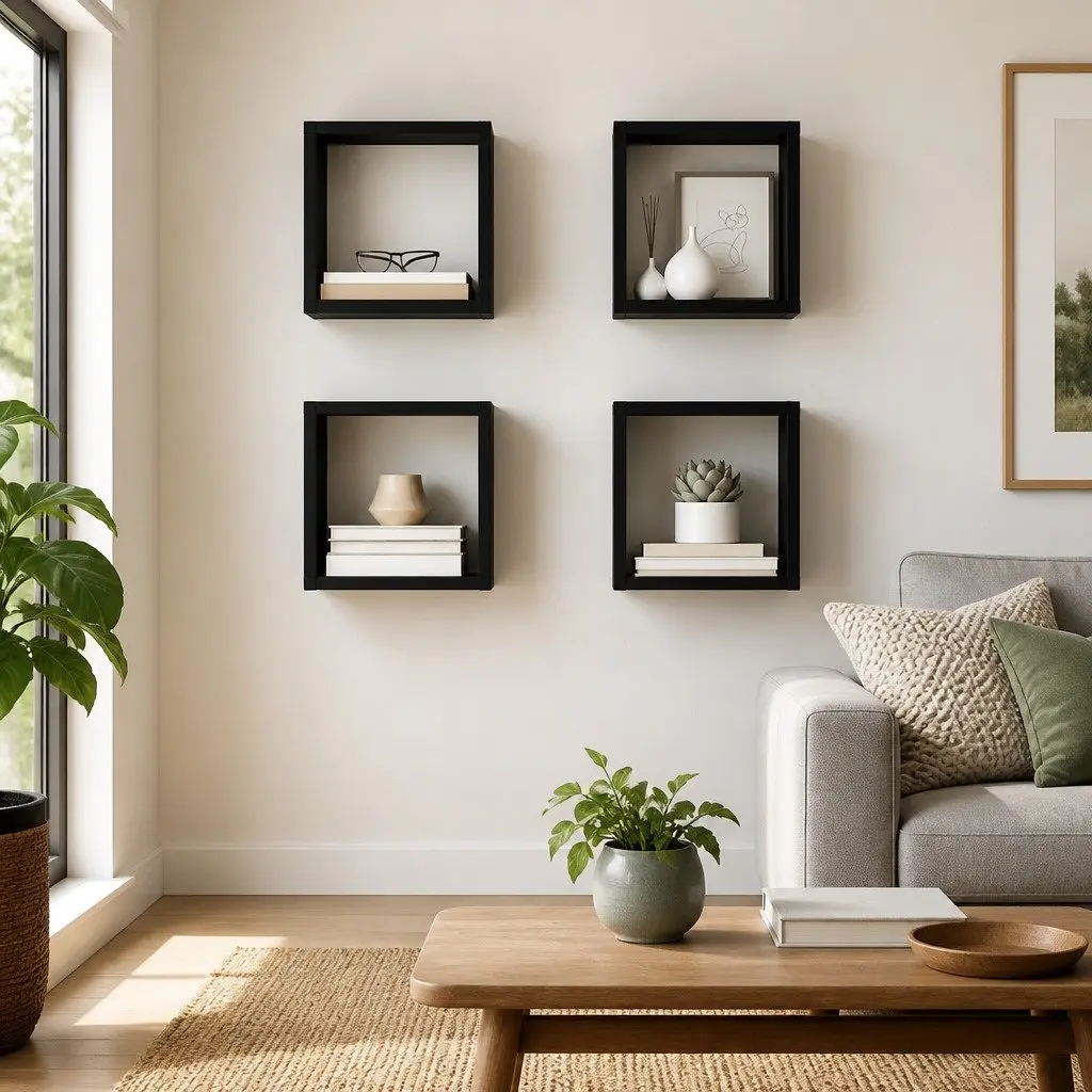 Wall Cube Shelves for Storage and Display 4 Piece Black