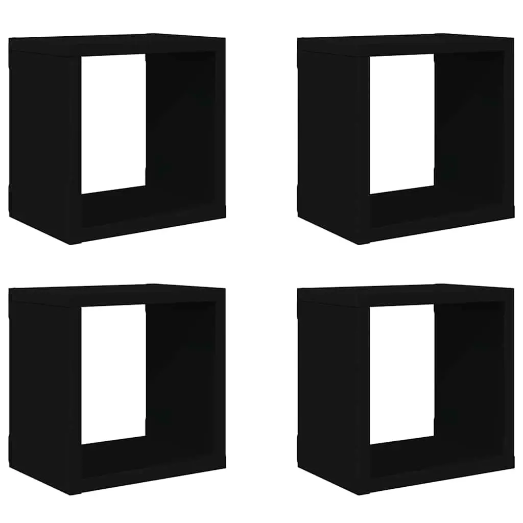 Wall Cube Shelves for Storage and Display 4 Piece Black