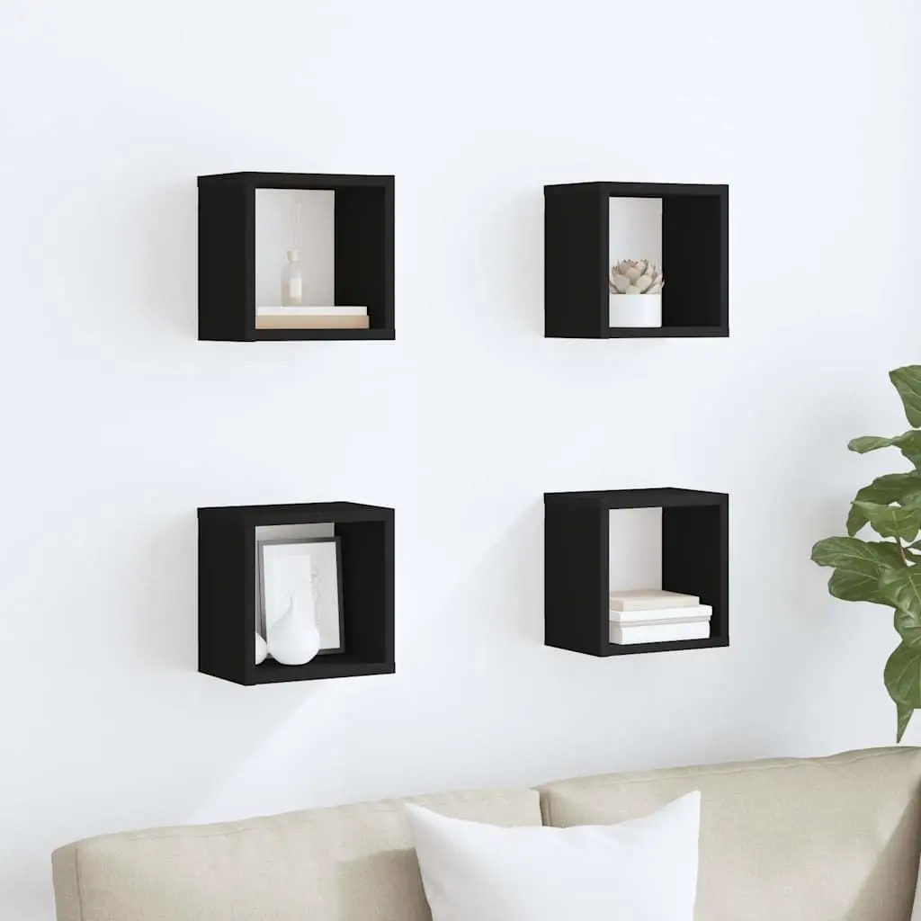 Wall Cube Shelves for Storage and Display 4 Piece Black