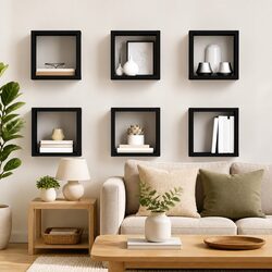 Wall Cube Shelves 6 Piece Set Black Floating Storage Display Organizer