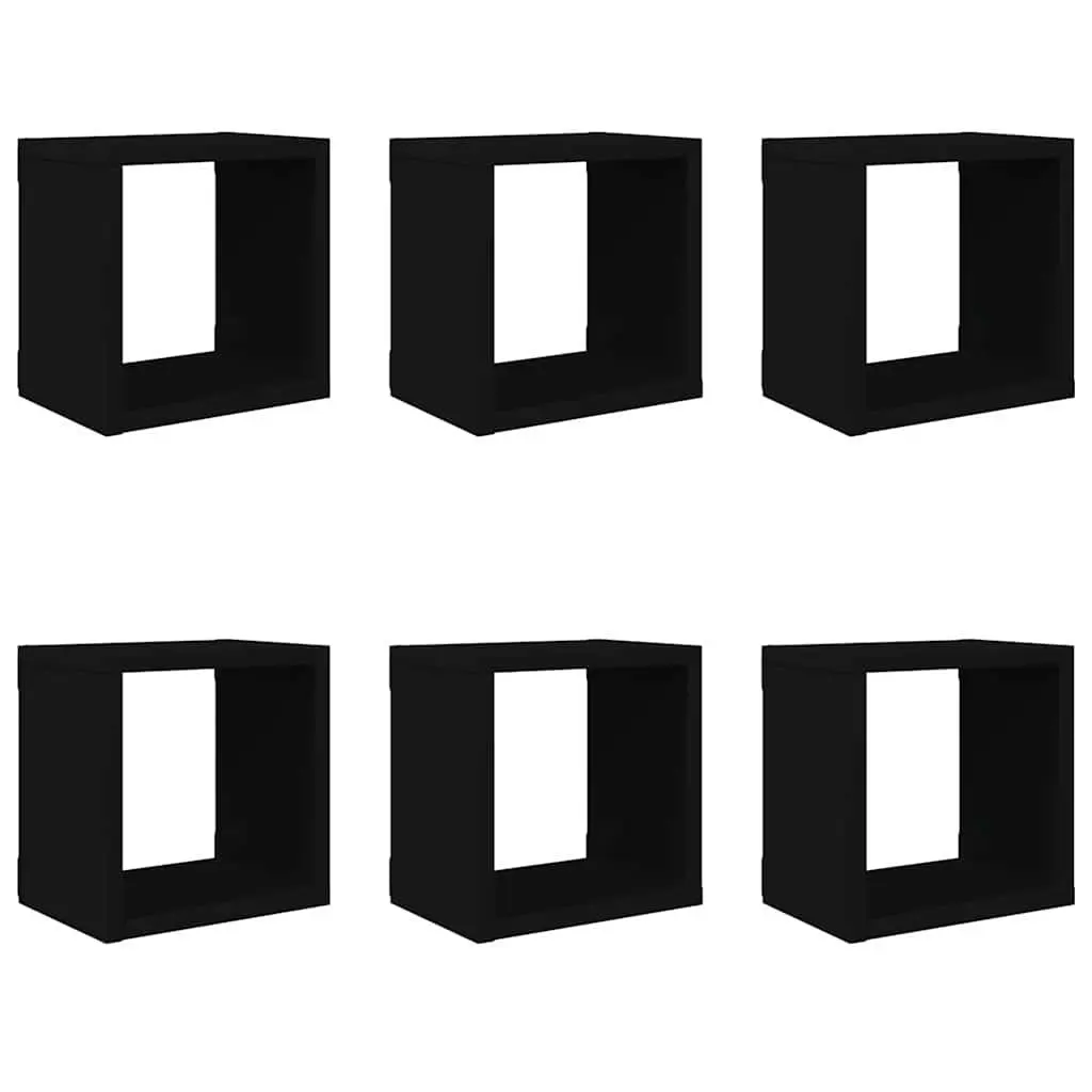 Black Floating Storage Display Organizer Wall Cube Shelves Set of 6 for Home Use 22x15x22cm