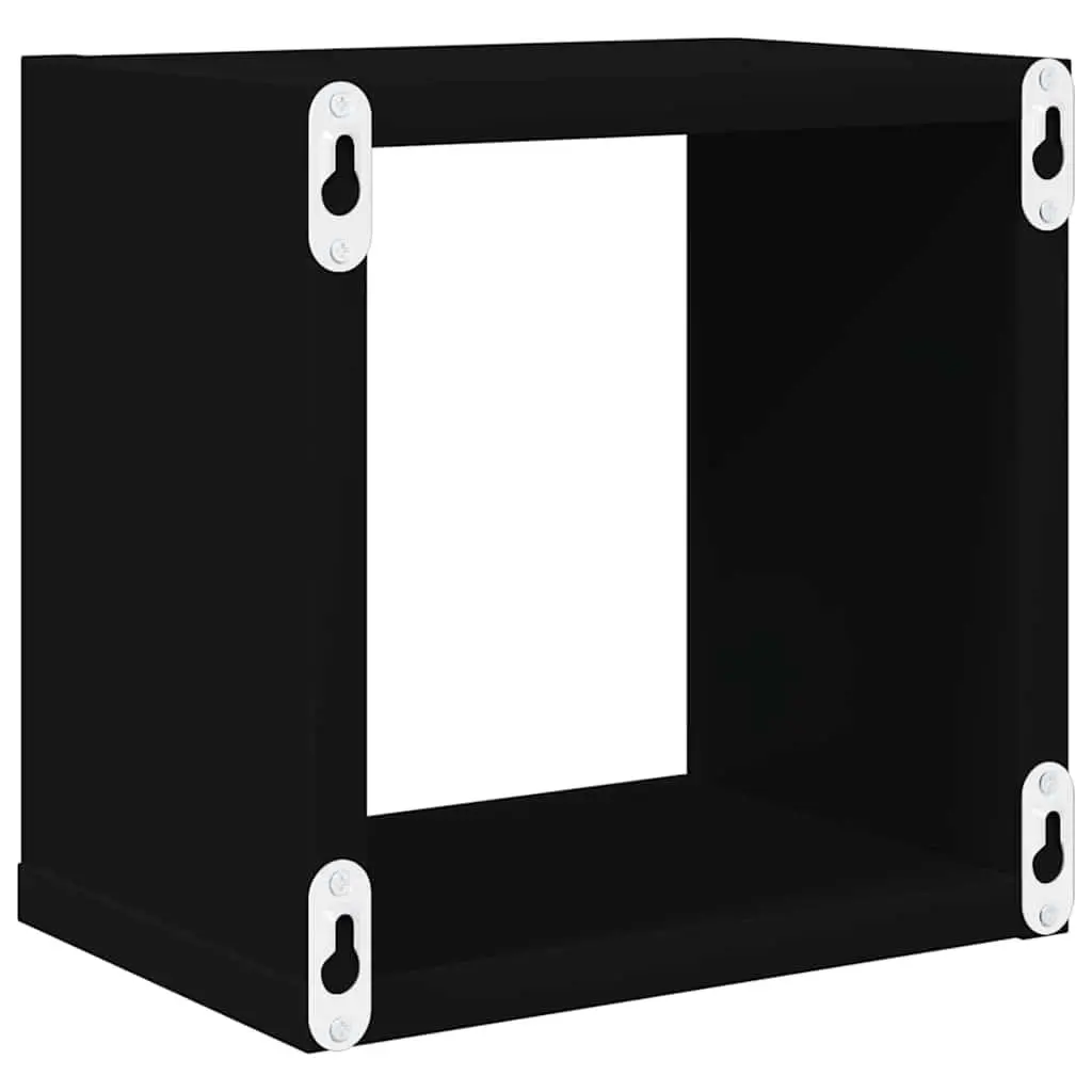 Black Floating Storage Display Organizer Wall Cube Shelves Set of 6 for Home Use 22x15x22cm