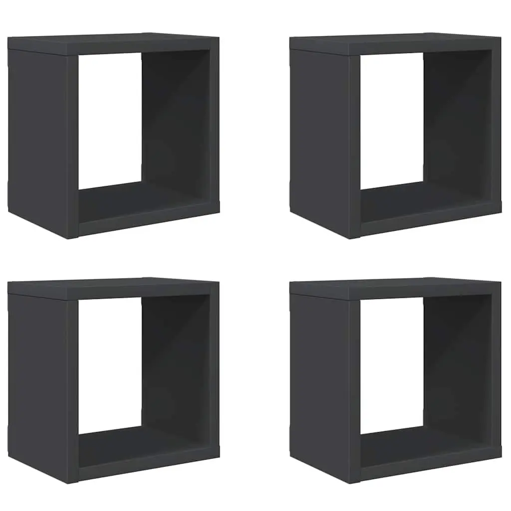 Floating Cube Shelves Set 4 Pieces Grey Wall Mounted Storage Display for Living Room Bedroom Kitchen