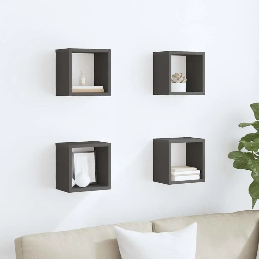 Floating Cube Shelves Set 4 Pieces Grey Wall Mounted Storage Display for Living Room Bedroom Kitchen