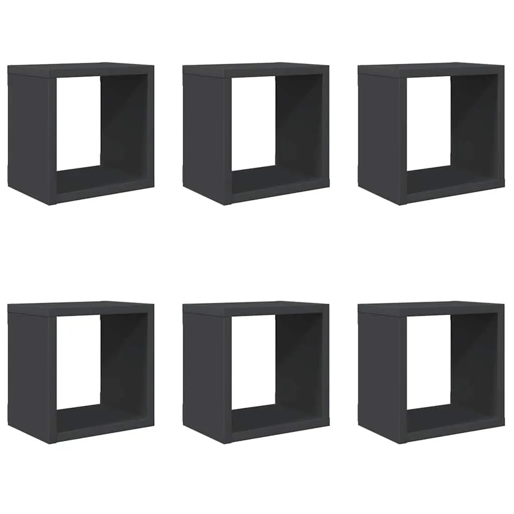 Wall Cube Shelves 6 Piece Set Grey Floating Storage Display Organiser Home