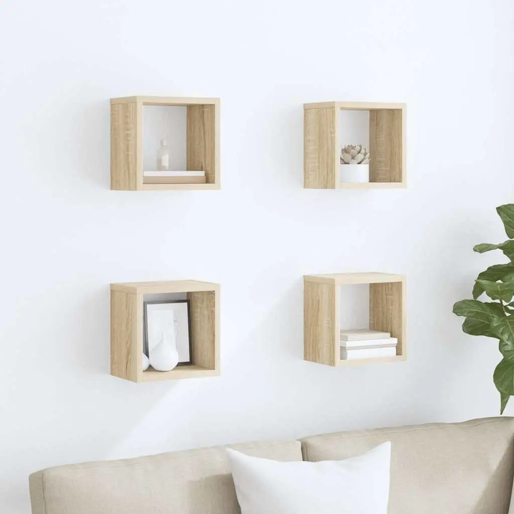 Wall Cube Shelves 4 Piece Set Brown Floating Storage Display Home Decor