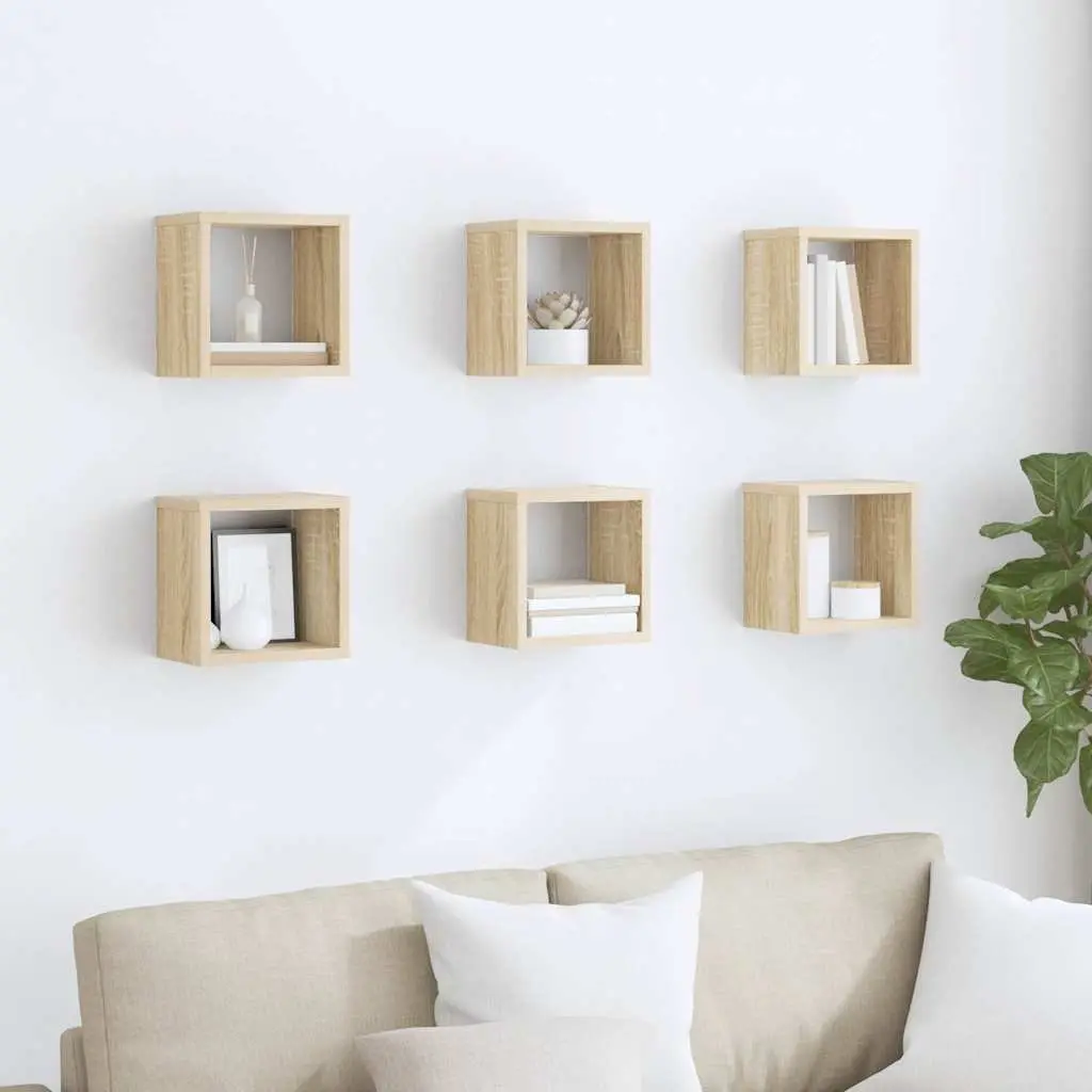 Wall Cube Shelves 6 Pieces Brown Floating Storage Display Organizer Home Decor