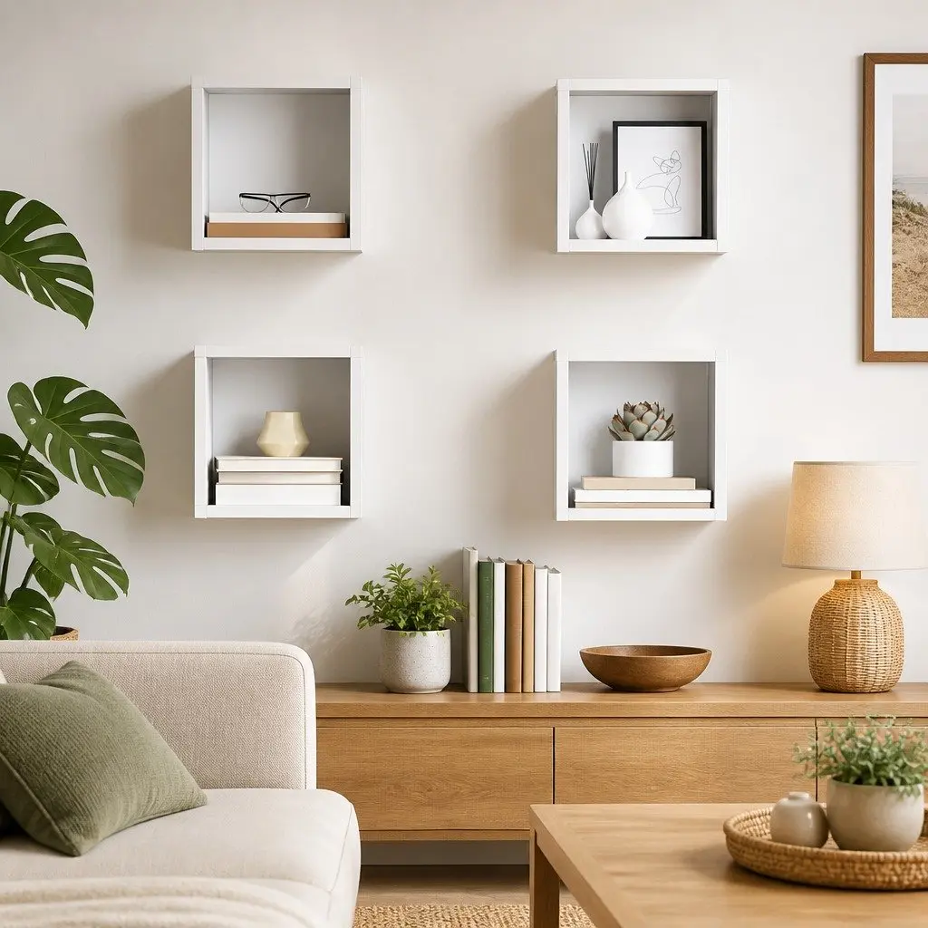 Wall Cube Shelves 4 Piece Set White Floating Storage Display Organiser Home
