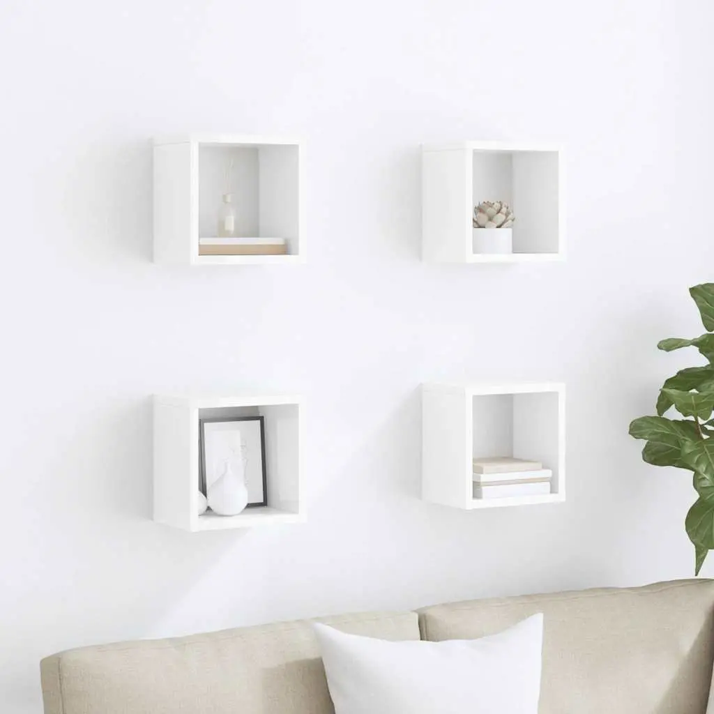 Wall Cube Shelves 4 Piece Set White Floating Storage Display Organiser Home